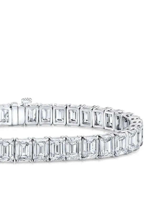 Tilla エメラルドカット ダイヤモンド テニスブレスレット 14Kホワイト