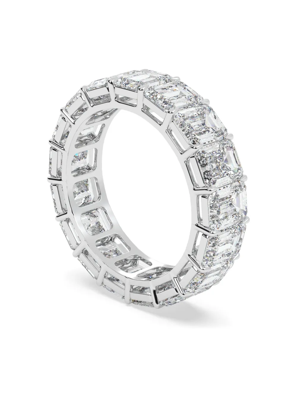 Tilla 14k White Gold Emerald Diamond Wedding Band Ring In Metallic