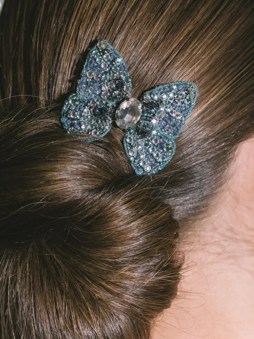 Jennifer Behr Abbie Crystal Butterfly Hair Clip In Blue
