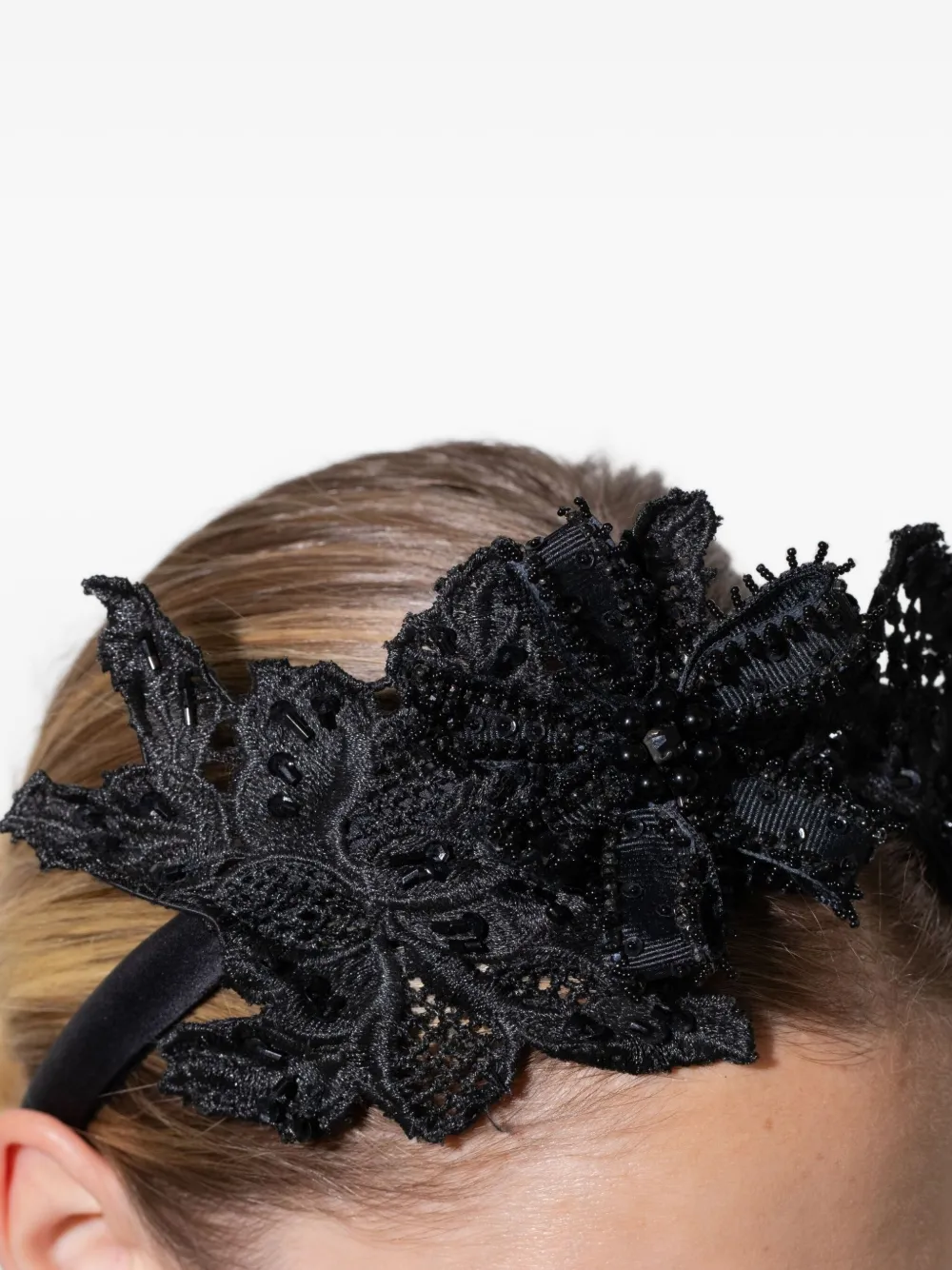 Jennifer Behr Alberta Beaded Floral Headband In Black