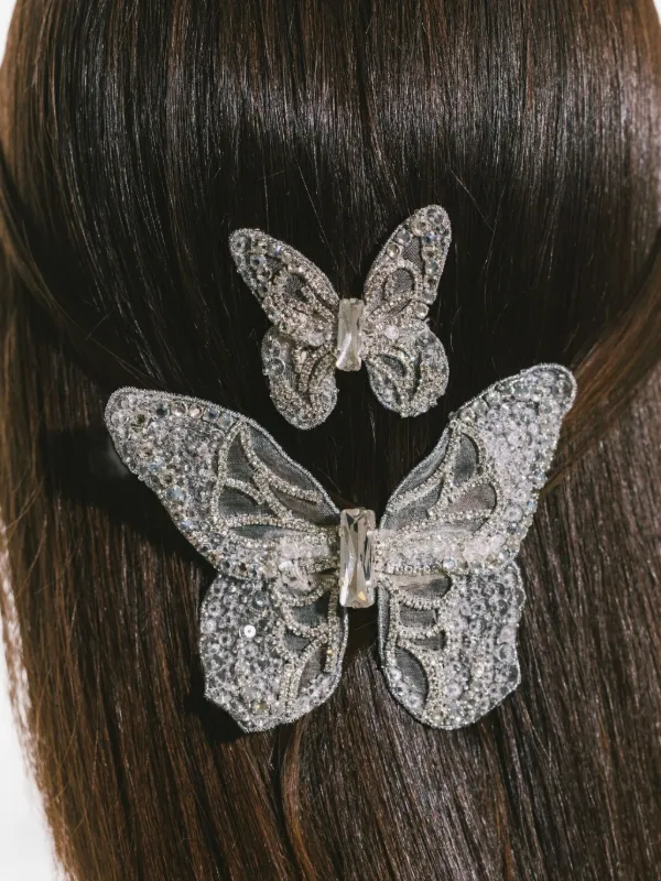 あーるめいど 　Butterfly Tiara タンザナイト シルバー(YG) Jennifer Behr Abbie Crystal Butterfly Hair Clip | White | FARFETCH