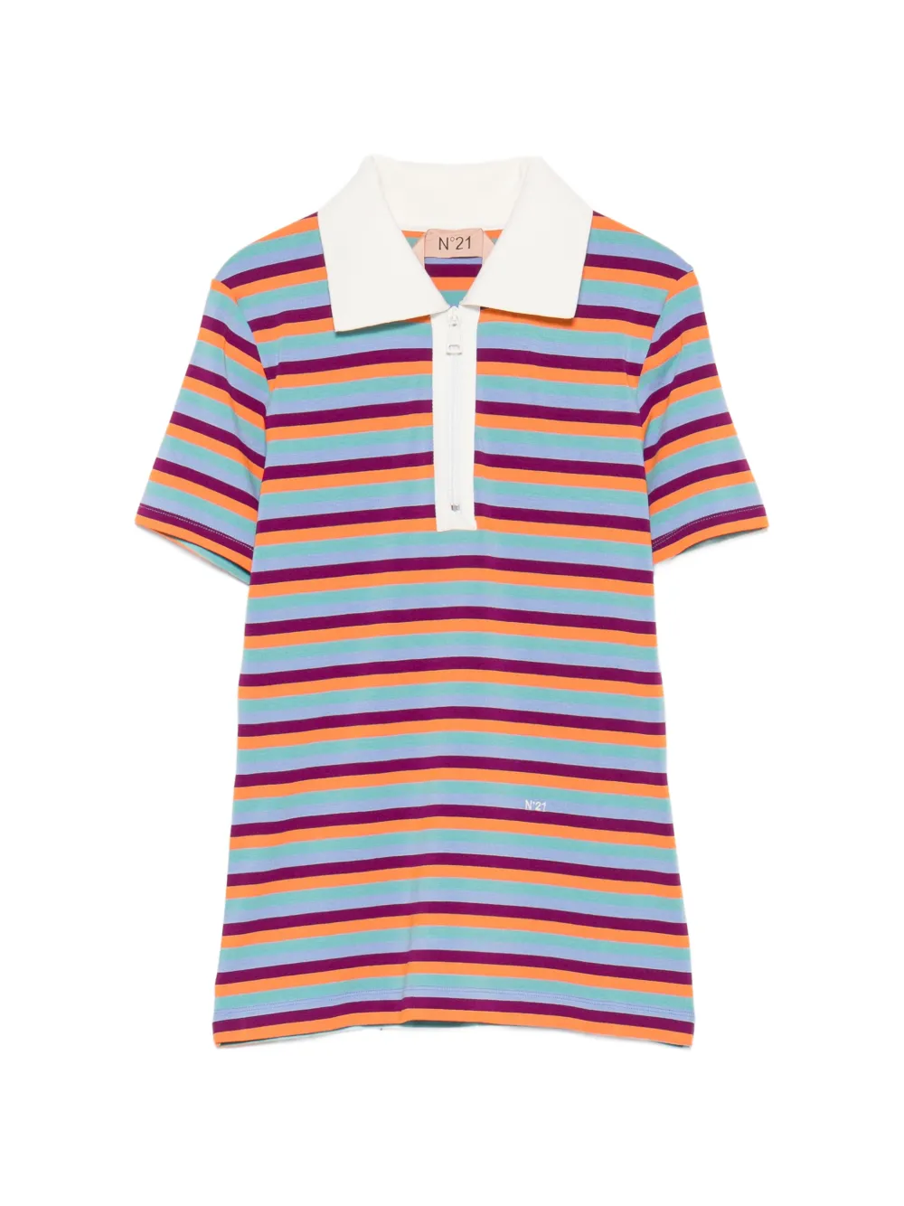 Nº21 striped zip-up polo top - Blu