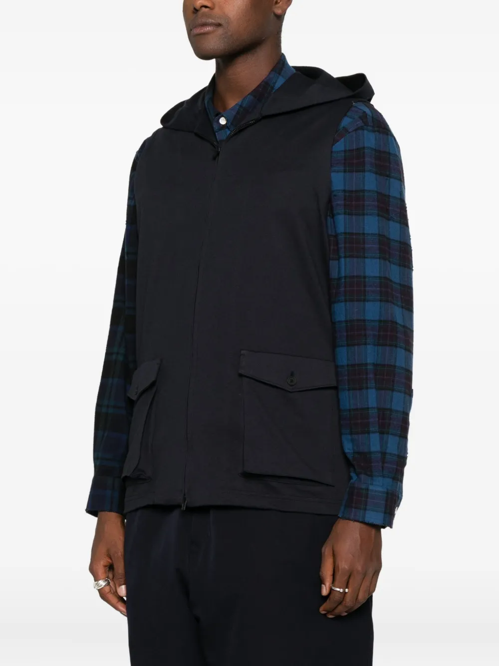 Yohji Yamamoto Hooded Zip-up Gilet In Black