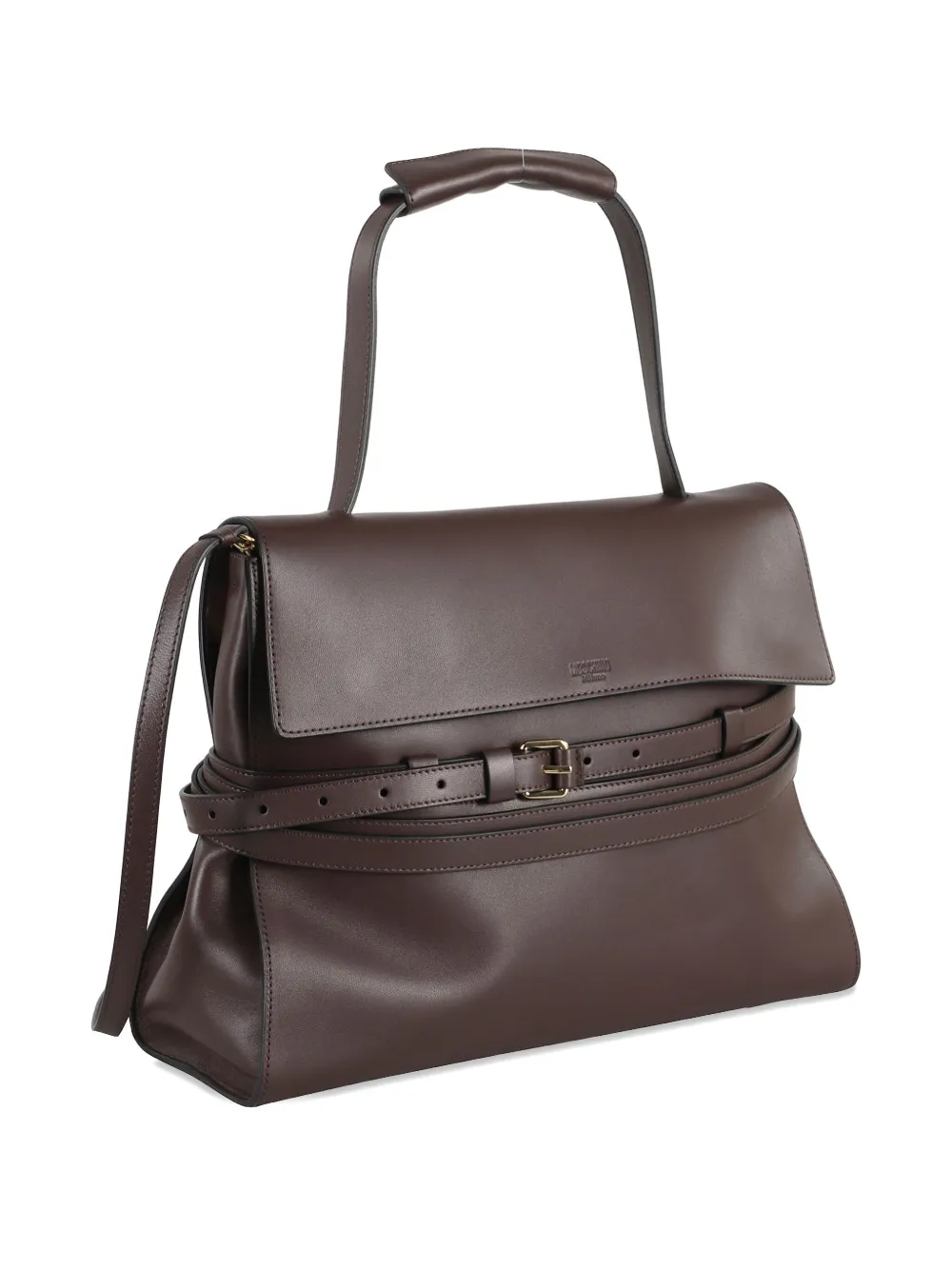 Moschino Medium Tie Me Buckle-strap Handbag In Brown