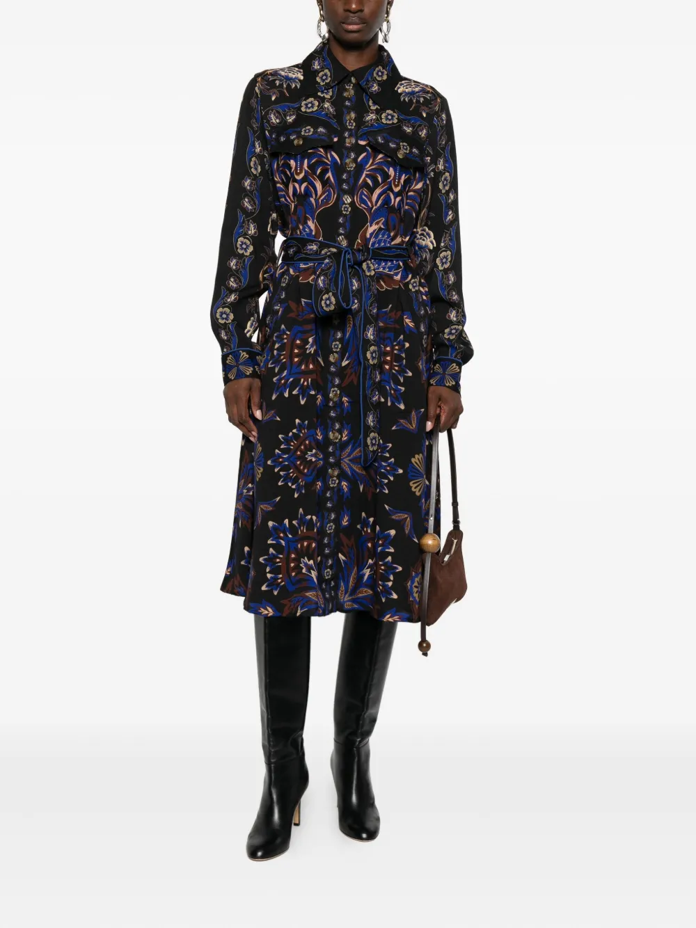 FARM Rio Arabesque midi-jurk met ceintuur - Zwart