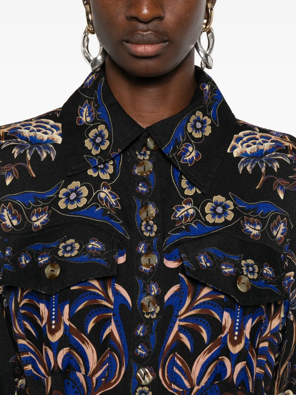 FARM Rio Arabesque midi-jurk met ceintuur Zwart