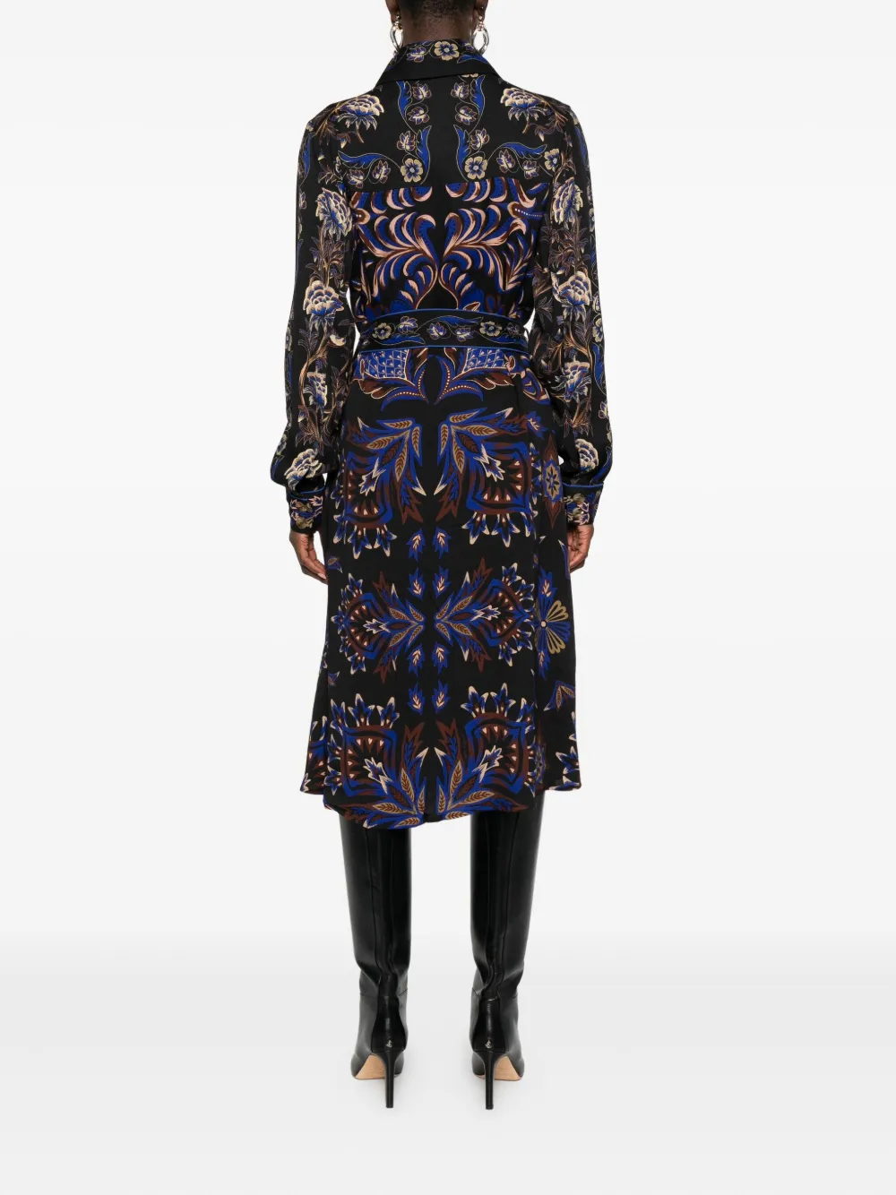 FARM Rio Arabesque midi-jurk met ceintuur Zwart