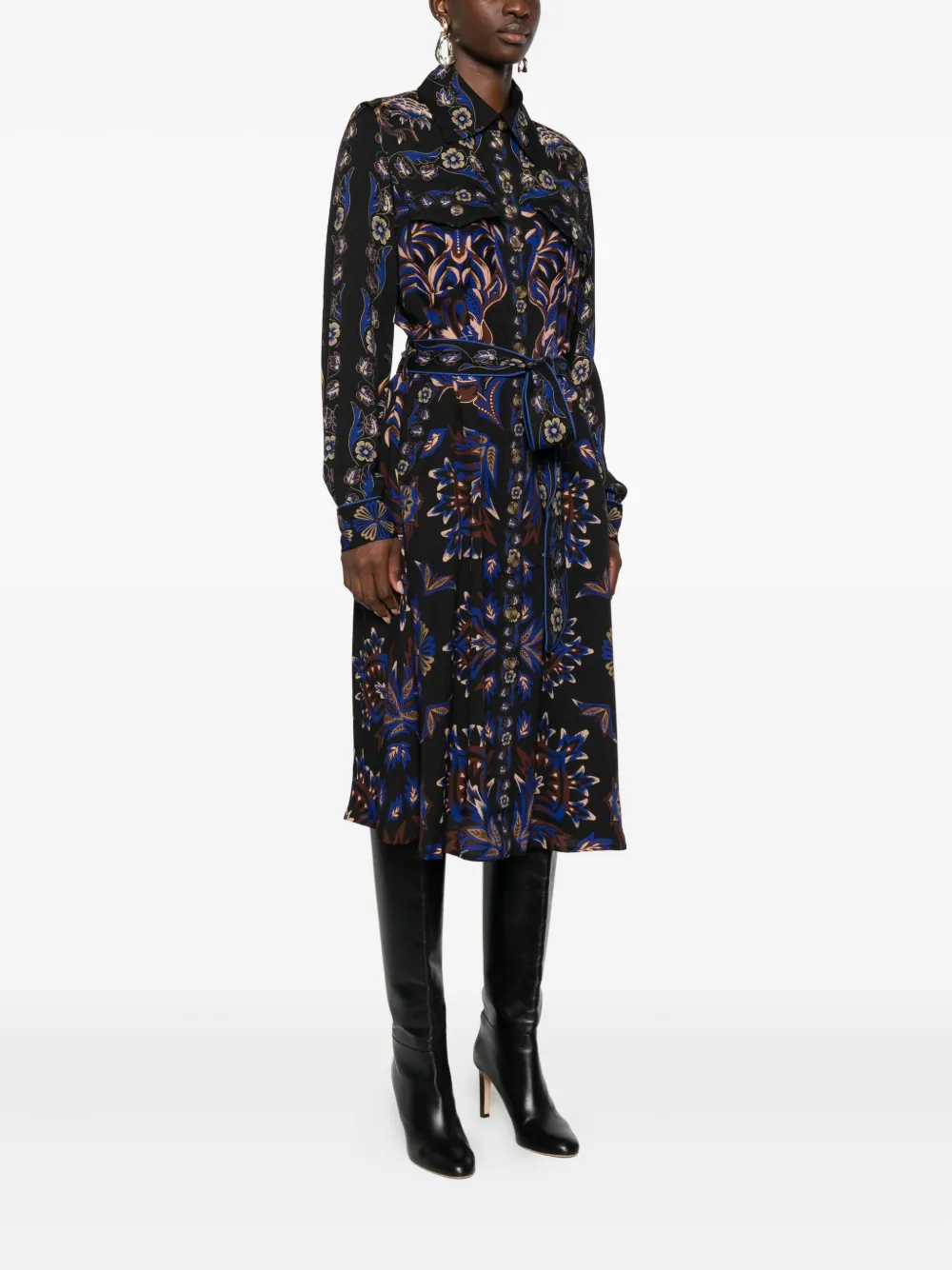 FARM Rio Arabesque midi-jurk met ceintuur Zwart