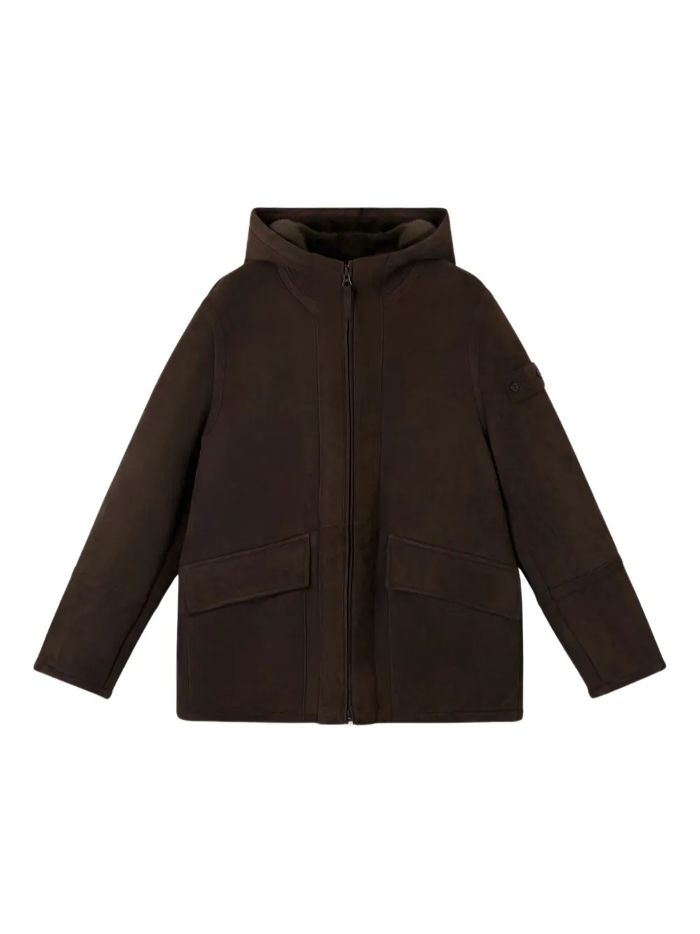 Stone Island Zip-up Hooded Jacket In Brown