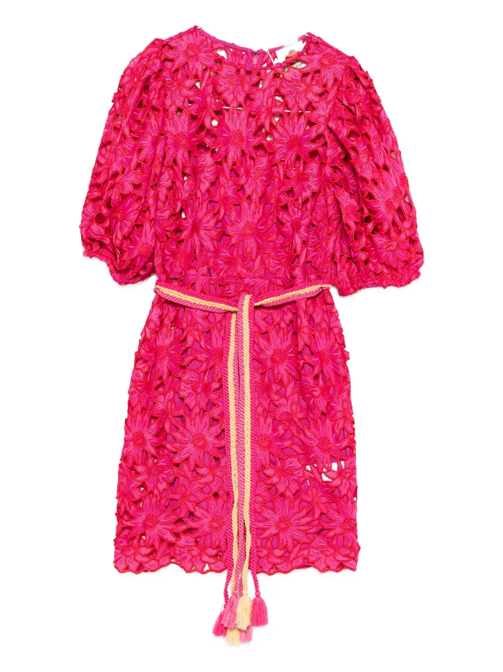 Farm Rio Belted Lace Midi Dress In Pink