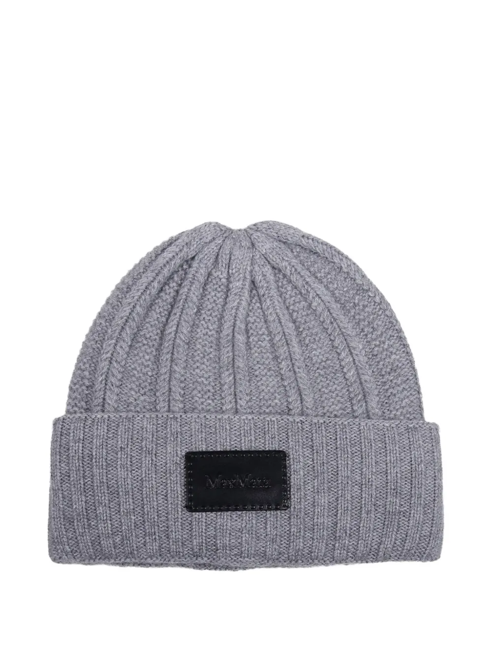 Max Mara ribbed logo-patch beanie hat - グレー Max Mara ribbed logo-patch beanie hat - グレー