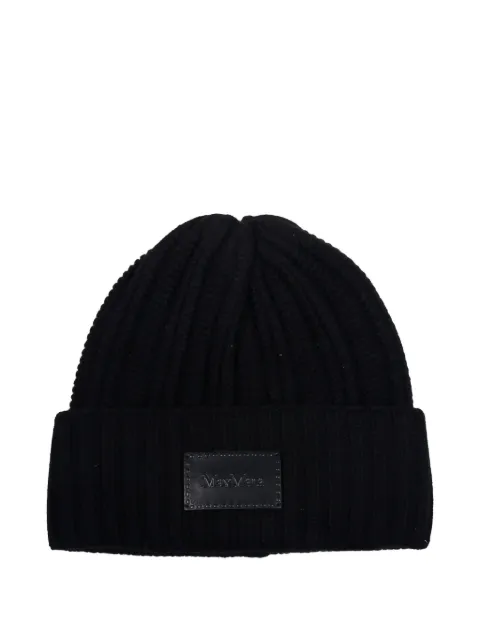 Max Mara ribbed logo-patch beanie hat