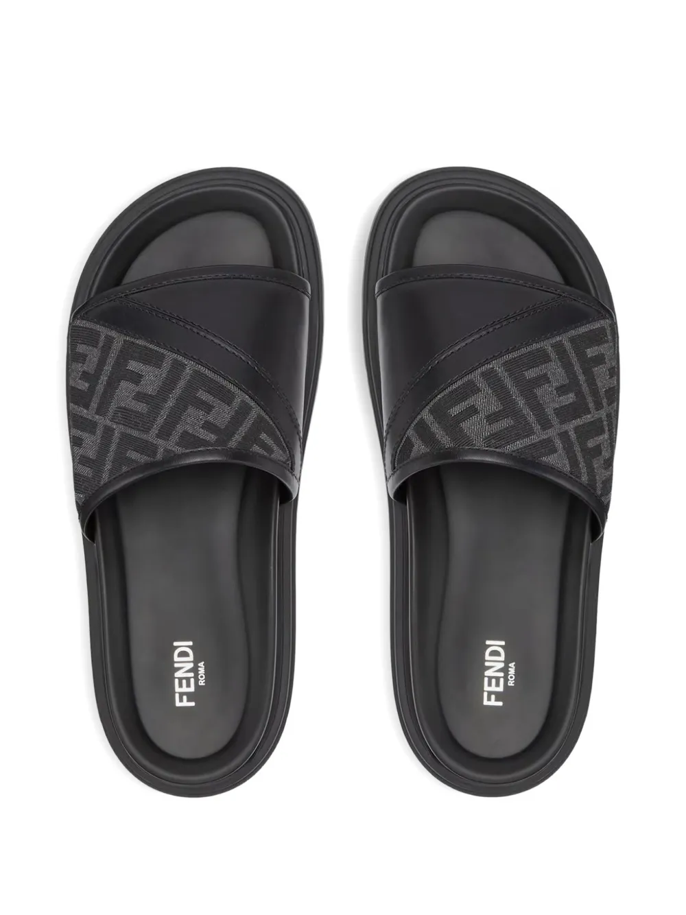 Fendi Slide Diagonal In Jacquard Ff In Black