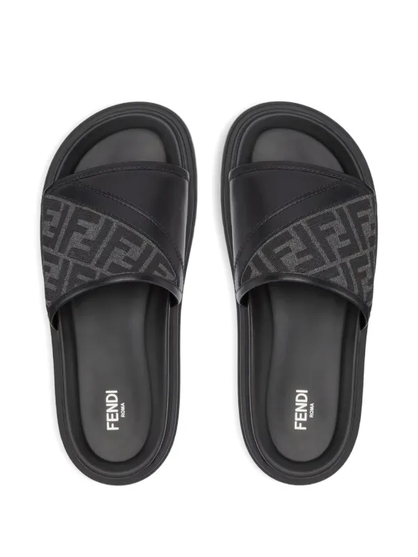 FENDI Diagonal FF Jacquard Sandals | Black | FARFETCH