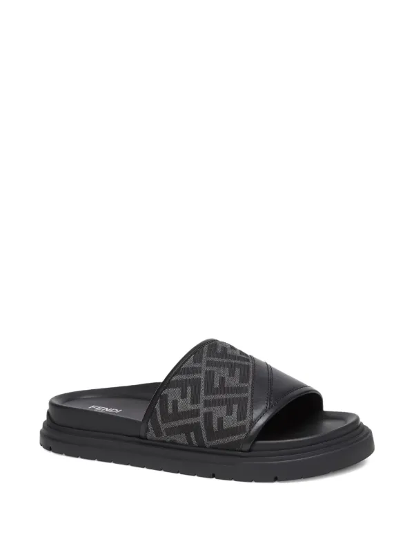 FENDI Diagonal FF Jacquard Sandals | Black | FARFETCH