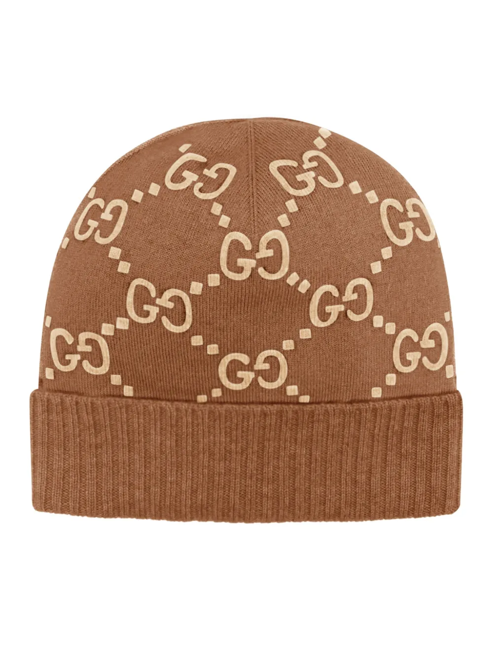 Gucci Gg Logo-pattern Beanie Hat In Brown