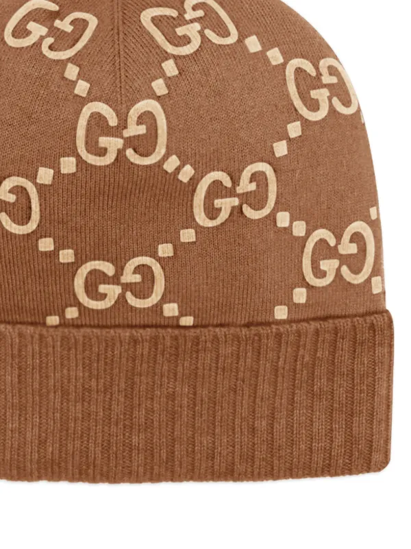 GUCCI GGロゴ ビーニー ブラウン Gucci GG-jacquard Cashmere Beanie | Brown | FARFETCH