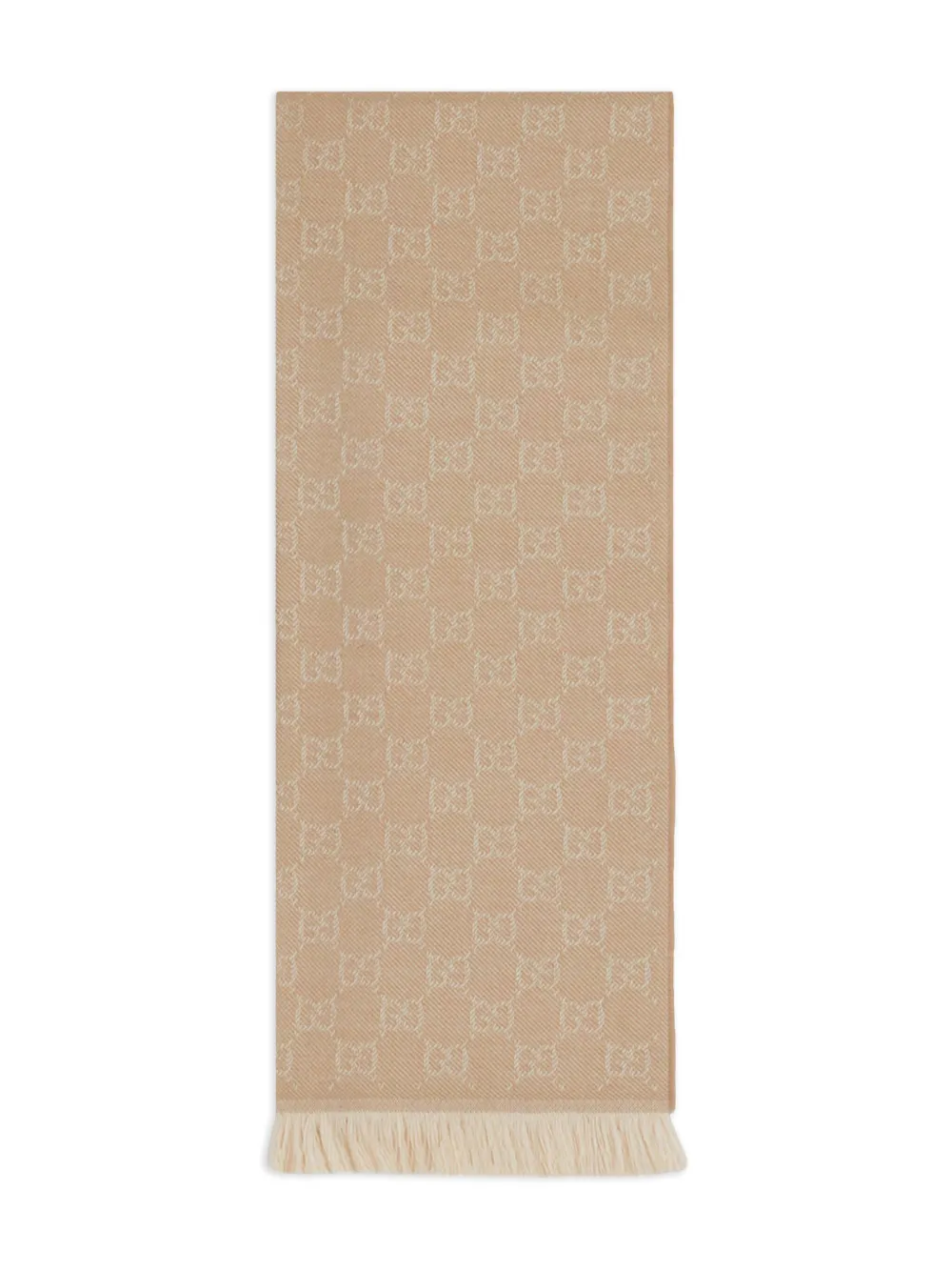 Beige Gucci Pattern Scarf Gucci Wool GG Monogram Web Long Fringe Scarf