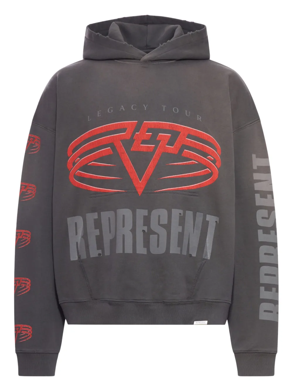 Represent Grey Hoodie With Maxi Logo Print On Front And Rear And Dropped Shoulders In Cotton Man In Gray