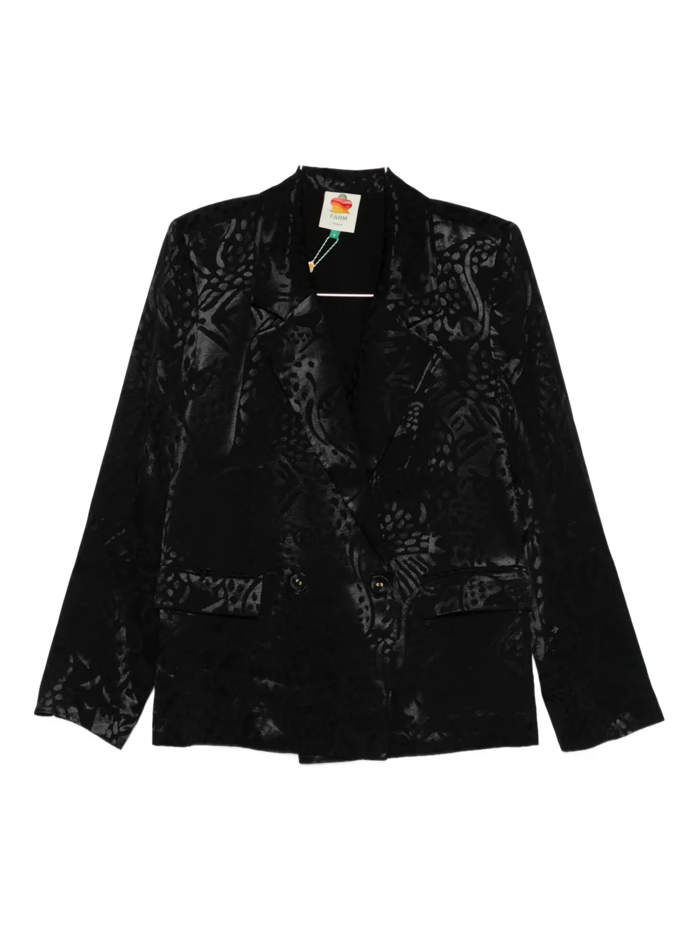 Farm Rio Double-breasted Blazer In Black