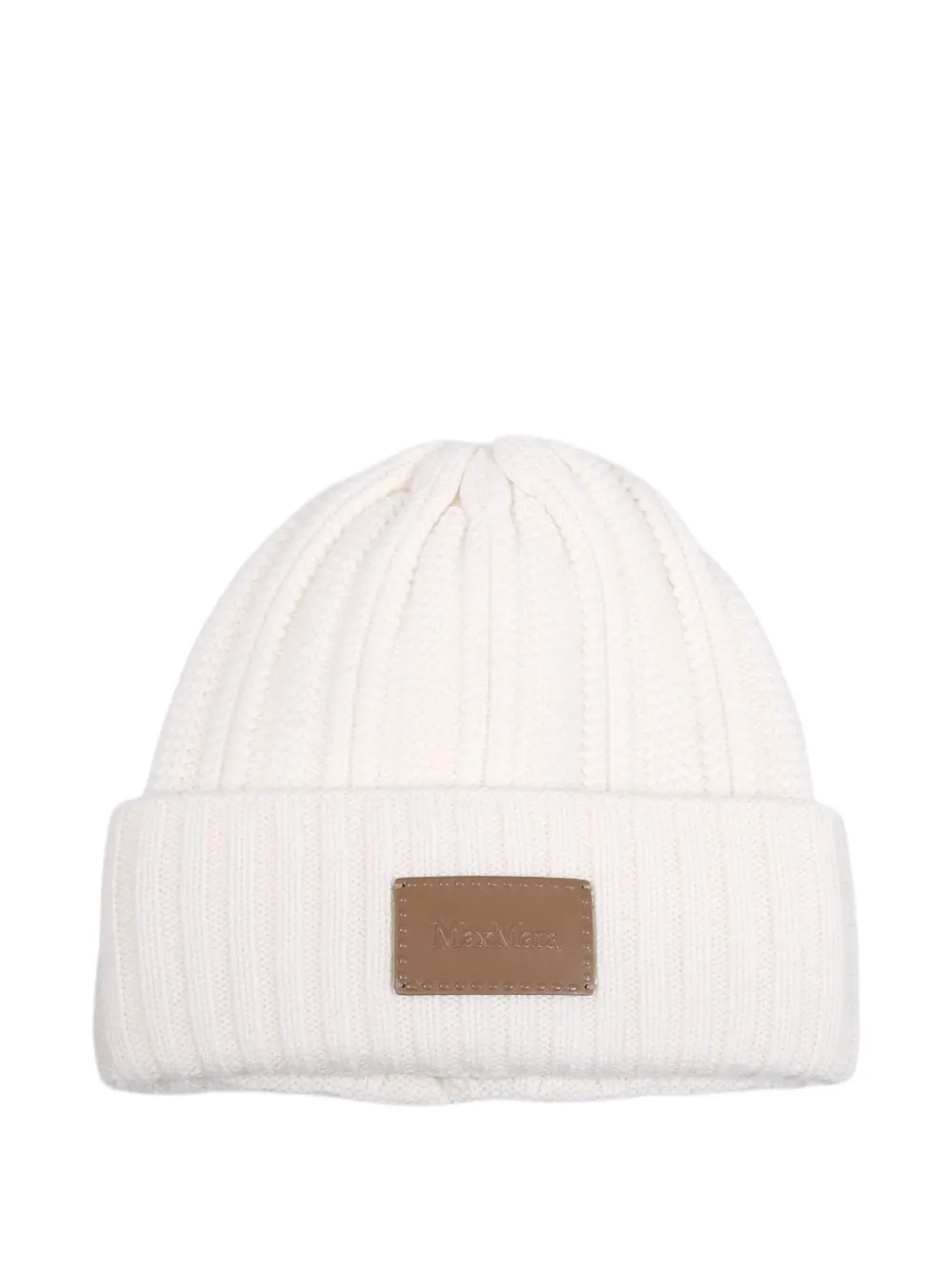 Max Mara logo-patch ribbed beanie hat - ホワイト Max Mara logo-patch ribbed beanie hat - ホワイト