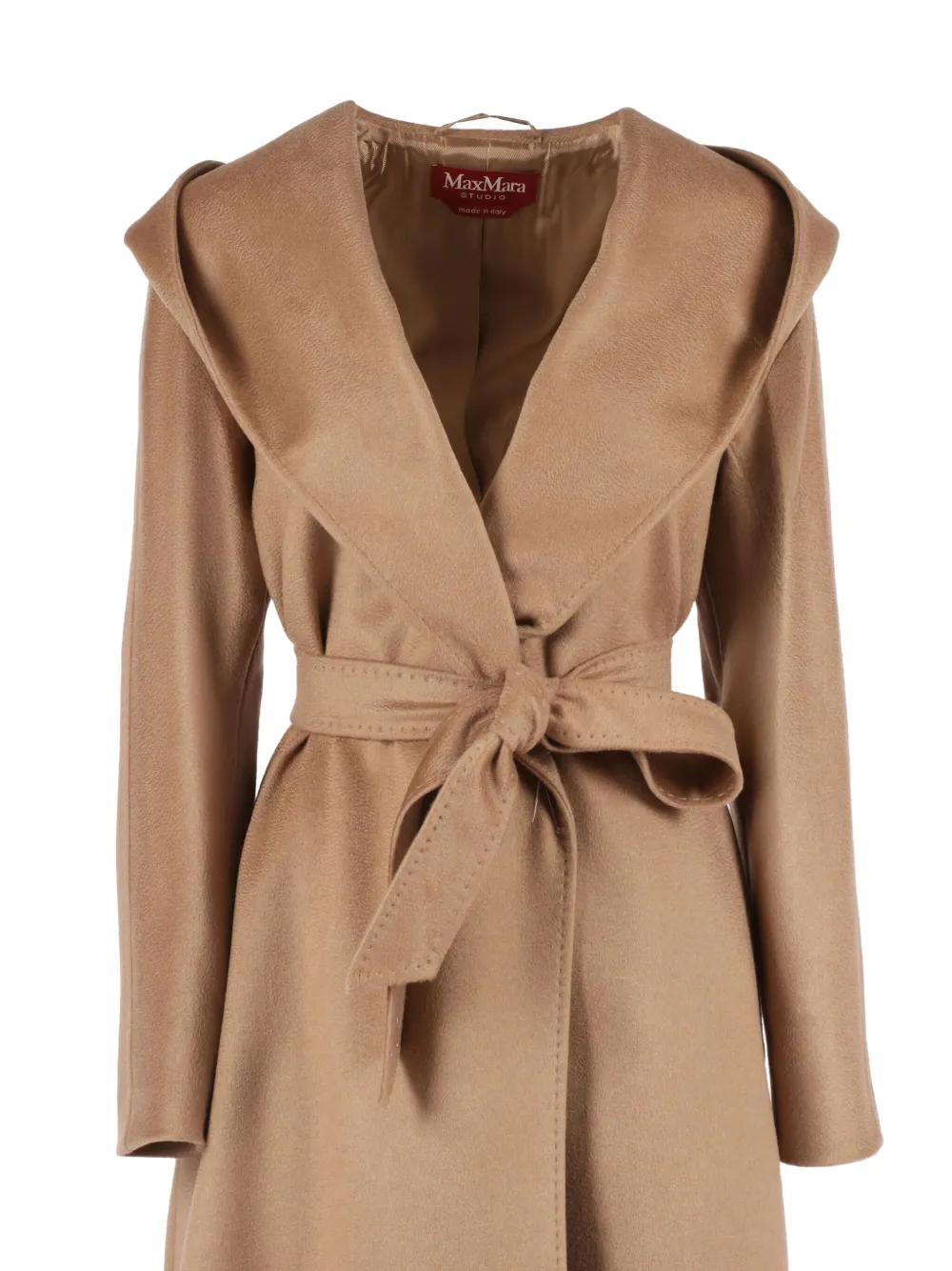 Max Mara Danton Hooded Belted Coat In Neutral