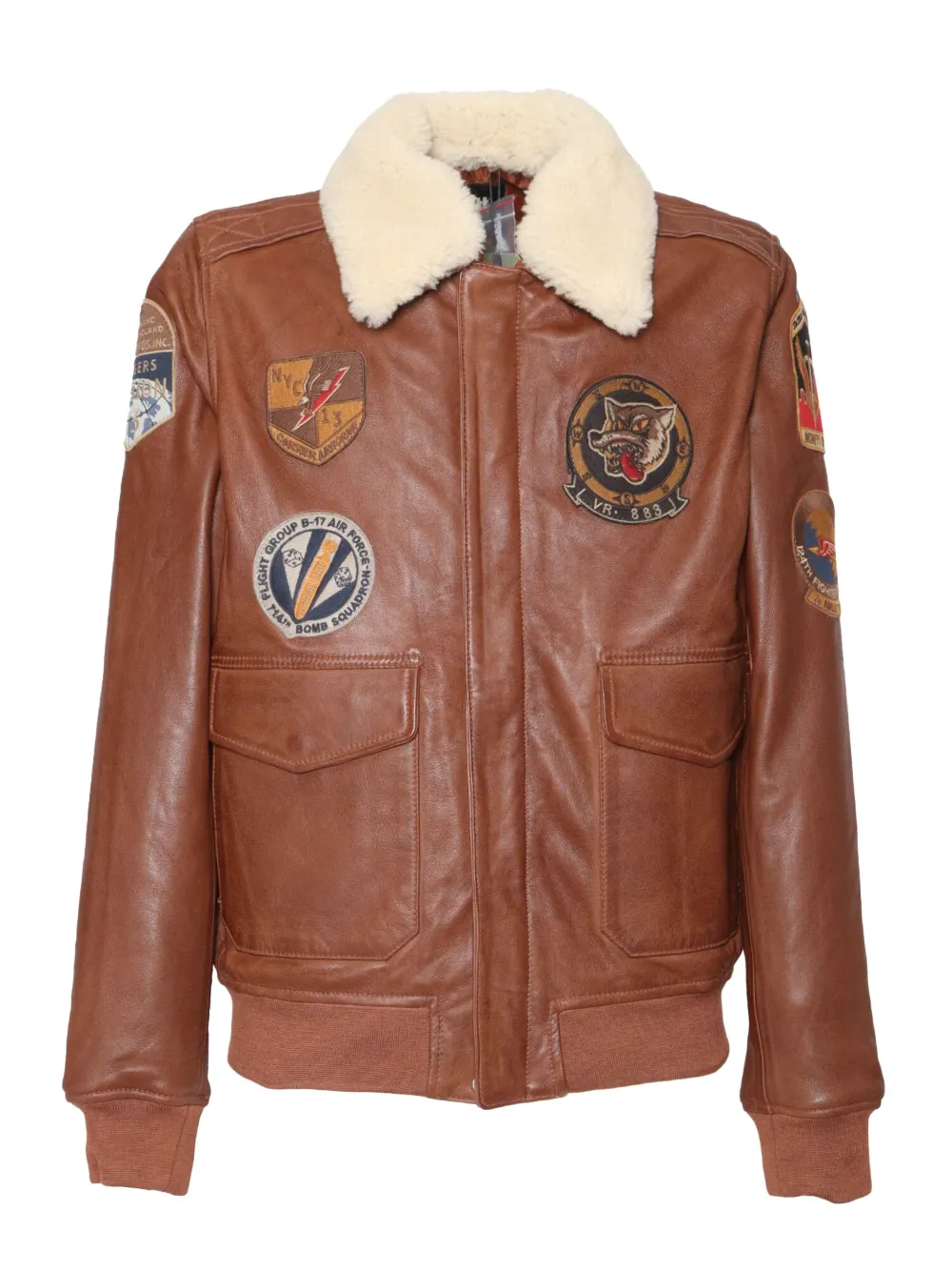 Schott patch-detailed leather bomber jacket | Brown | Image 1