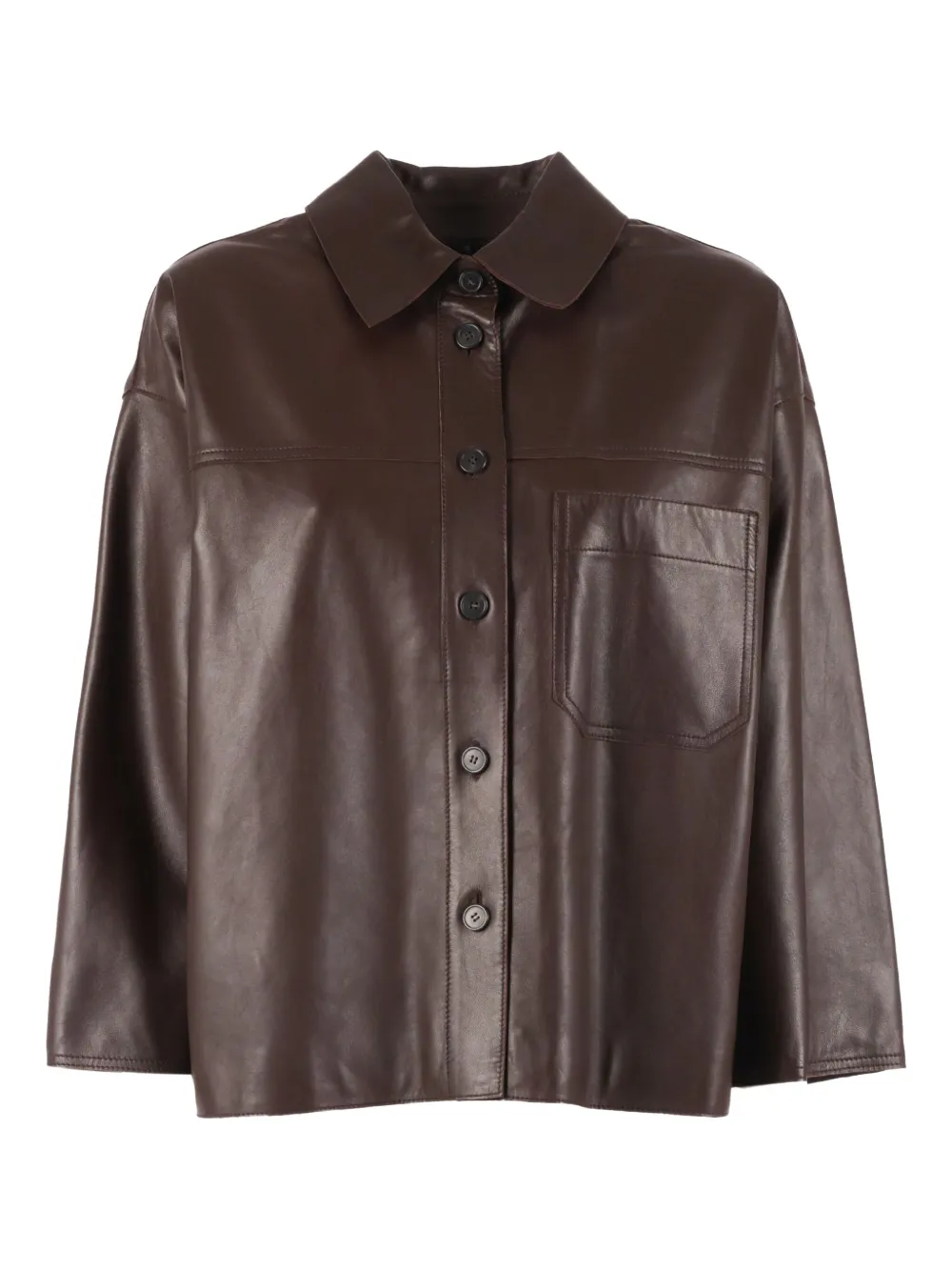 Weekend Max Mara Buttoned Leather Jacket In Brown