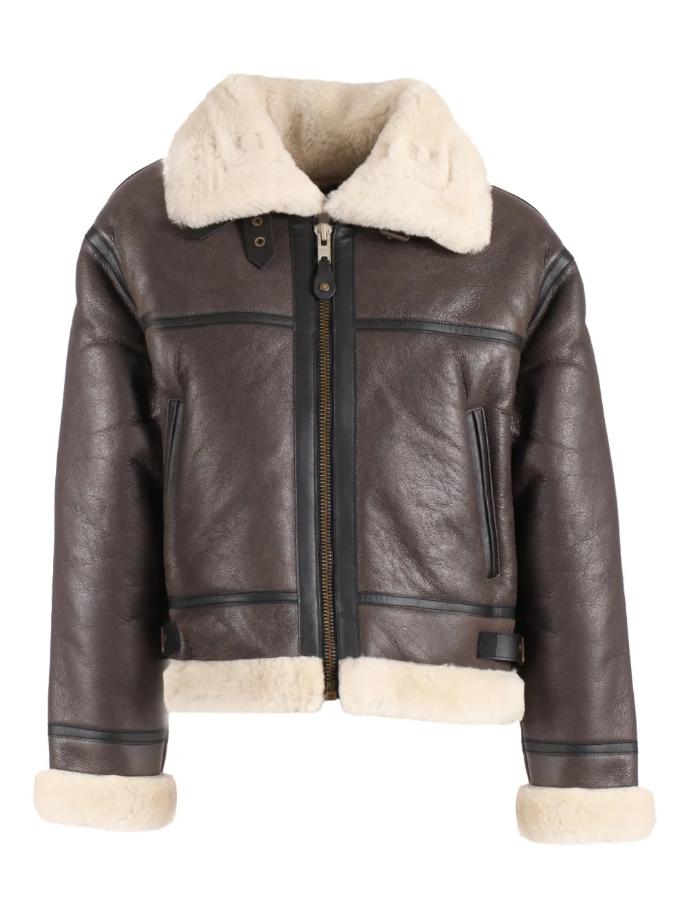Schott shearling-collar leather jacket - ブラウン Schott shearling-collar leather jacket - ブラウン