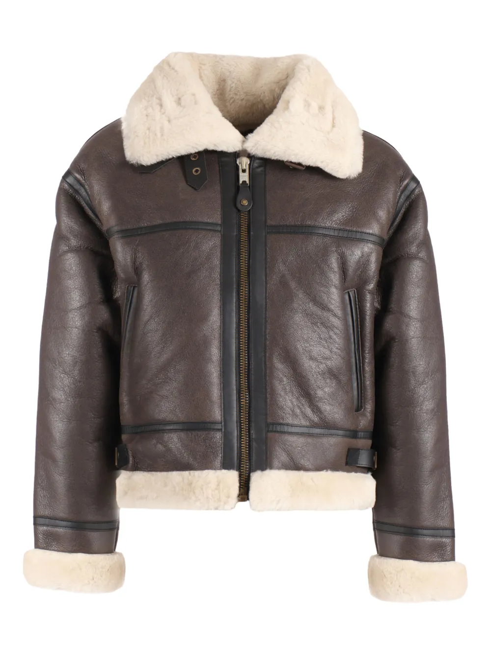 Schott Giacca in pelle con collo in shearling | marrone | Image 1
