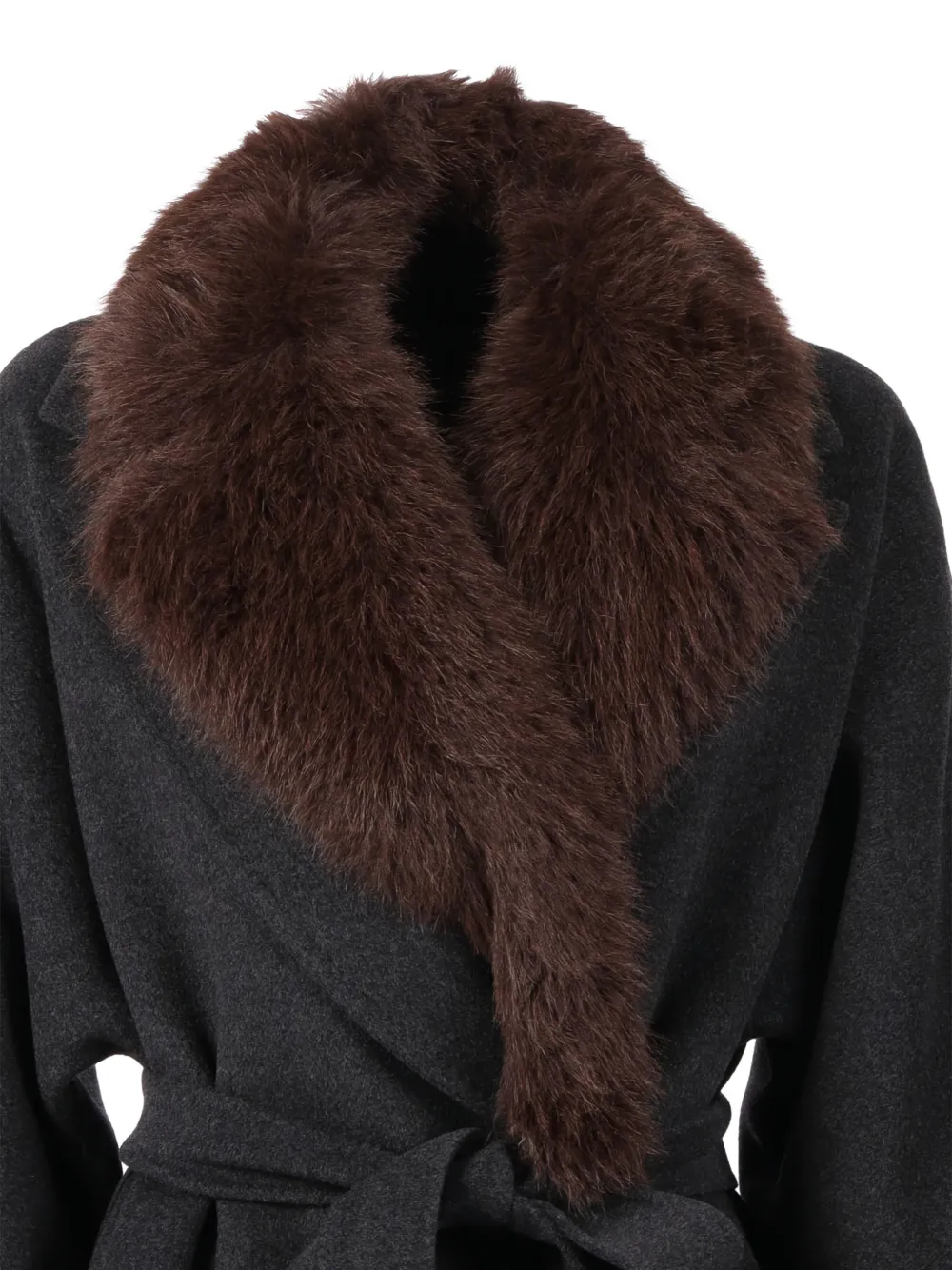 Weekend Max Mara Fur Collar Belted Coat In Brown