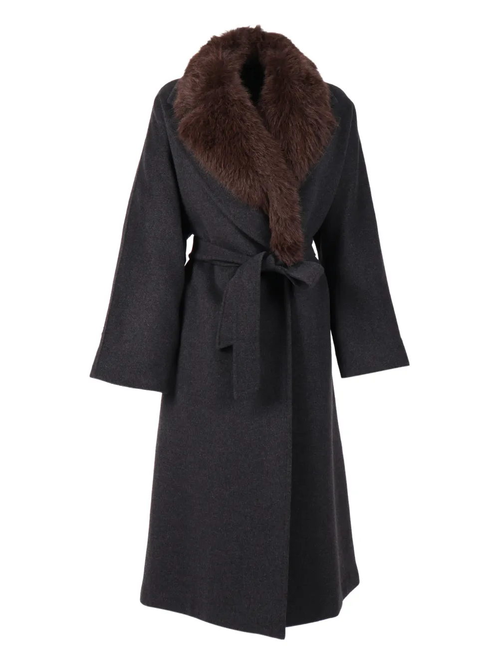Weekend Max Mara Fur Collar Belted Coat In Brown