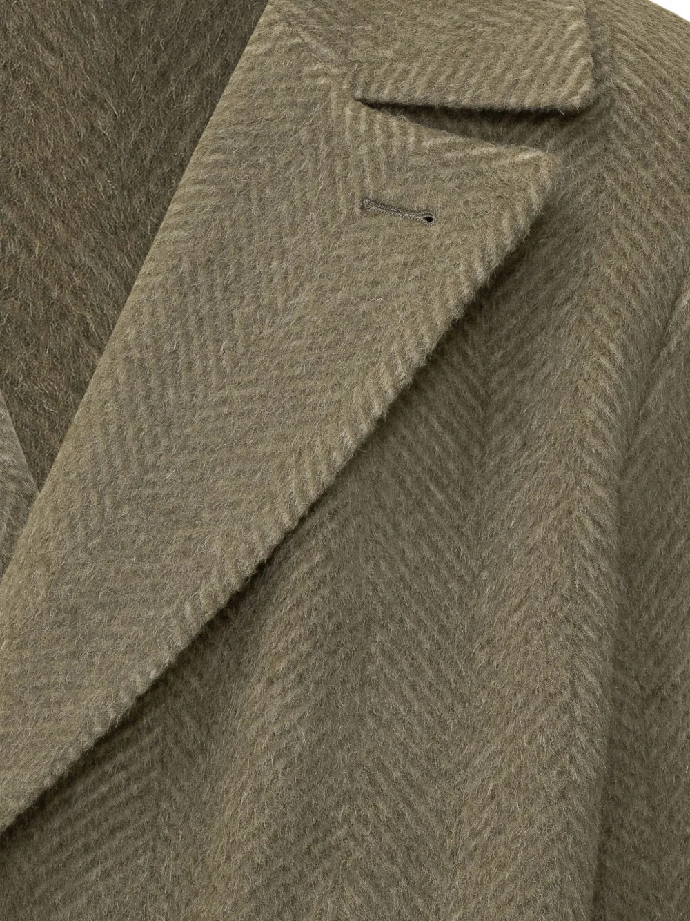 Hugo Boss Boss Boss Herringbone Wool Double-breasted Coat In Green