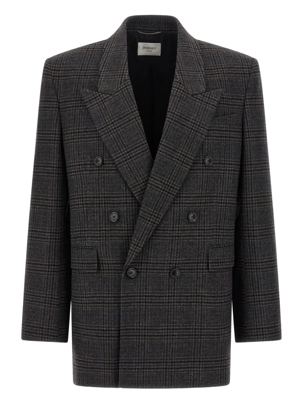 Saint Laurent Prince Of Wales-check Double-breasted Blazer In Black