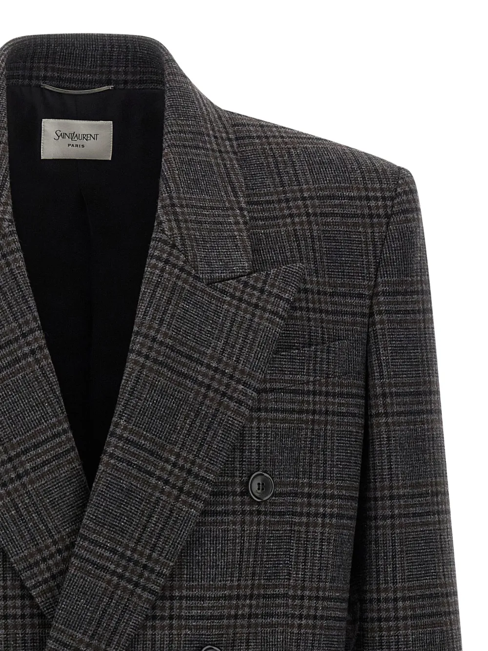 Saint Laurent Prince Of Wales-check Double-breasted Blazer In Black