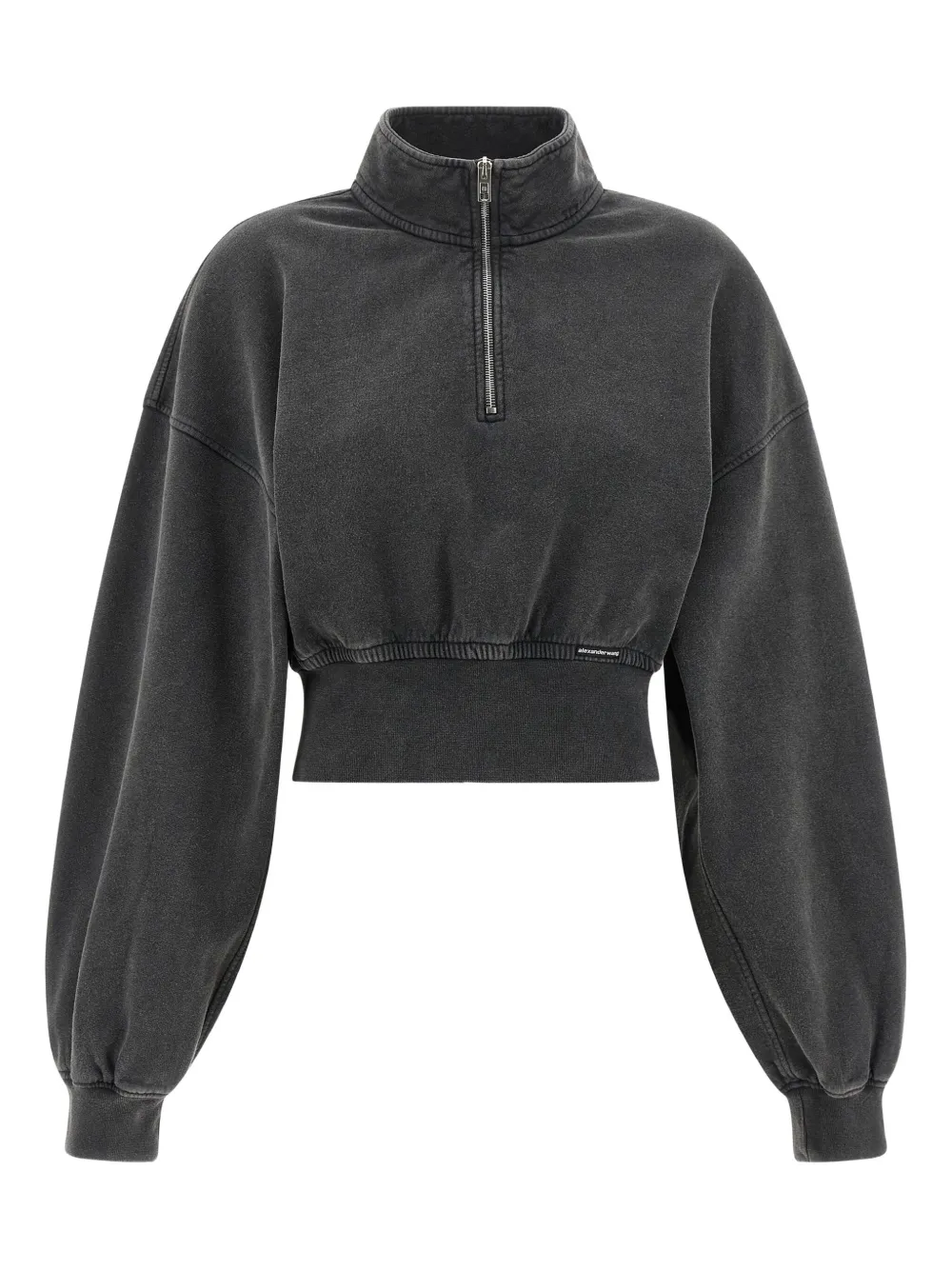 Alexander Wang High Collar Cropped Long Sleeve Top In Black