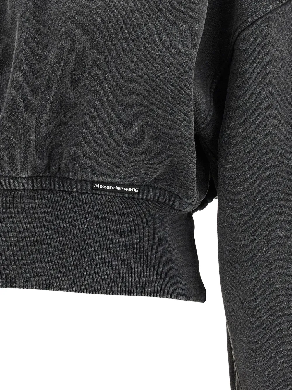 Alexander Wang High Collar Cropped Long Sleeve Top In Black