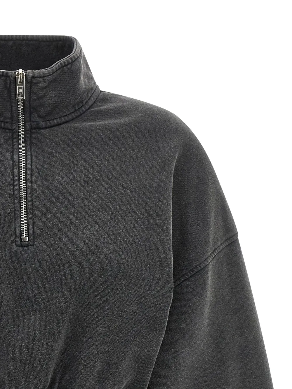Alexander Wang High Collar Cropped Long Sleeve Top In Black