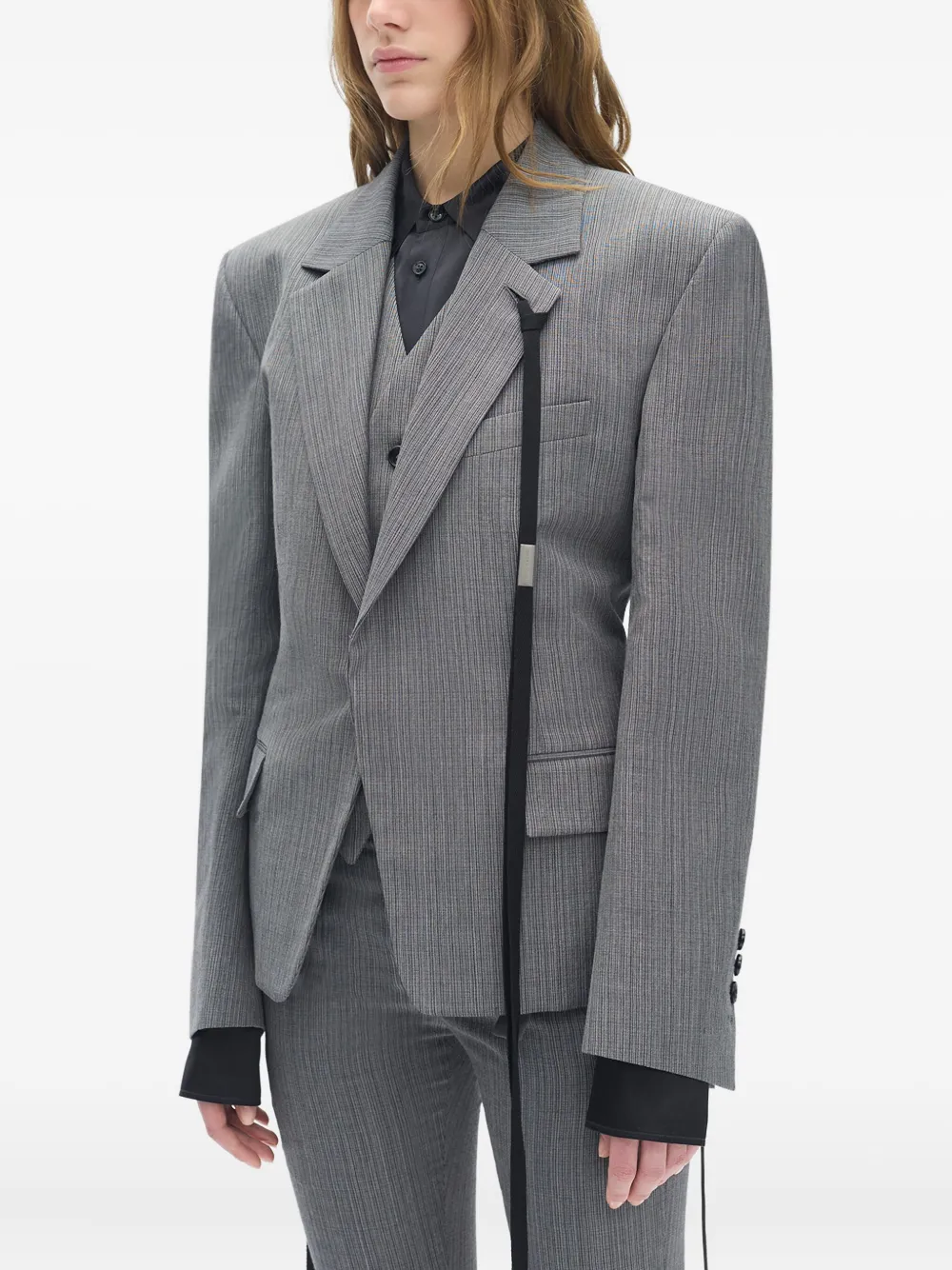 Ann Demeulemeester Jomar Pinstripe Blazer In Gray