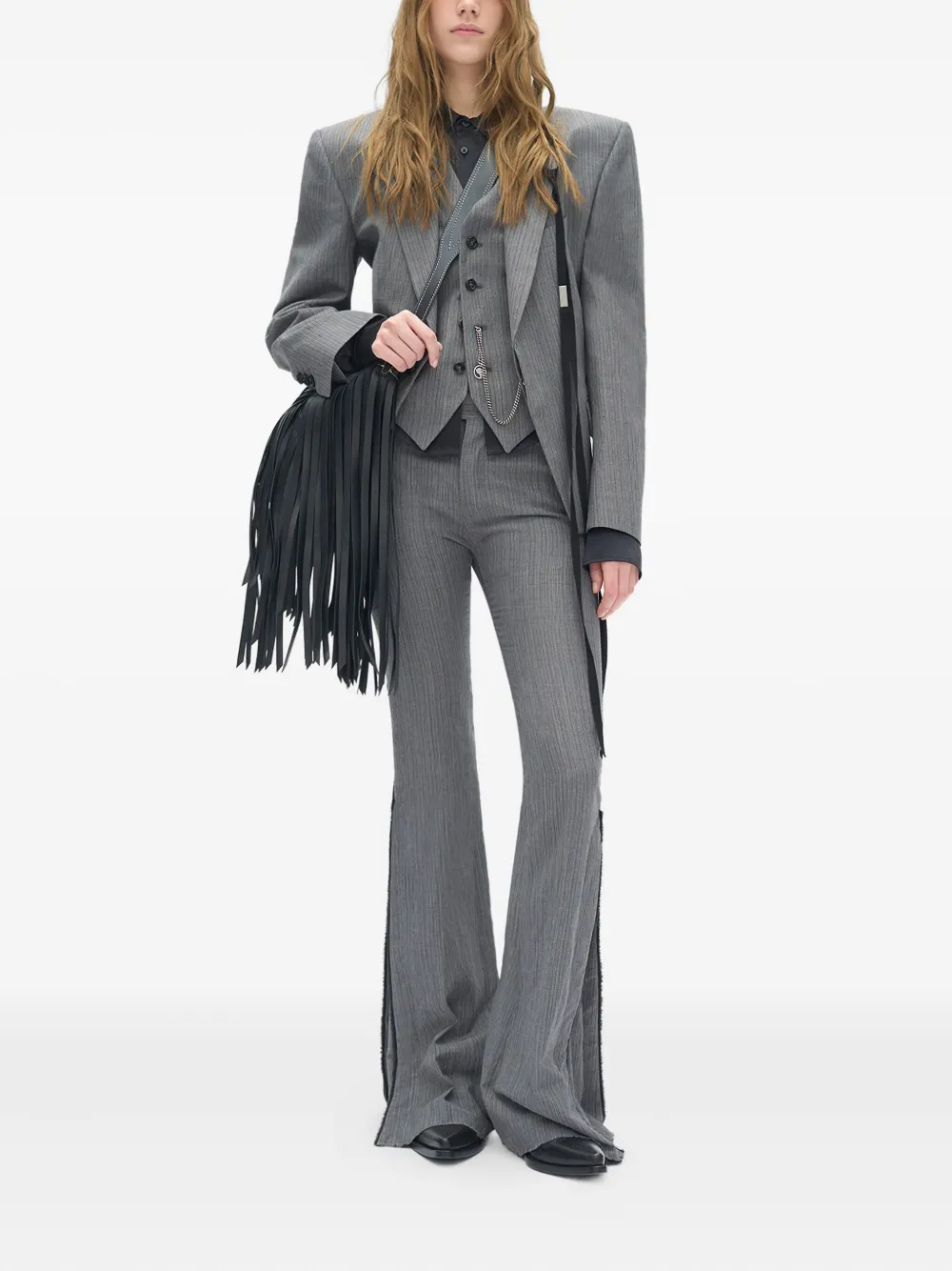 Ann Demeulemeester Jomar Pinstripe Blazer In Gray
