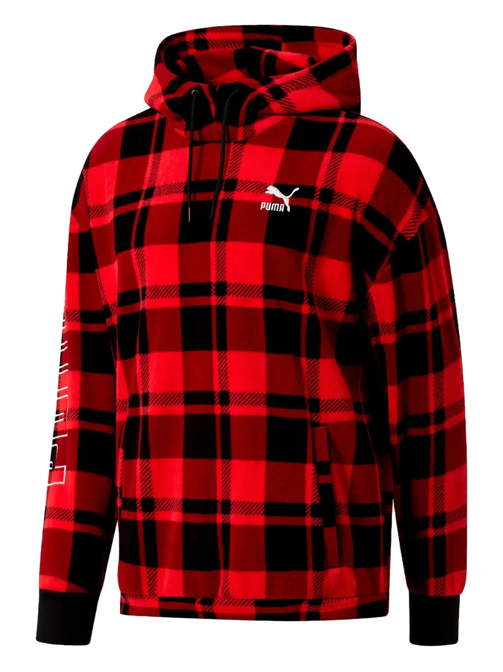PUMA check-pattern drawstring hoodie | Red | Image 1