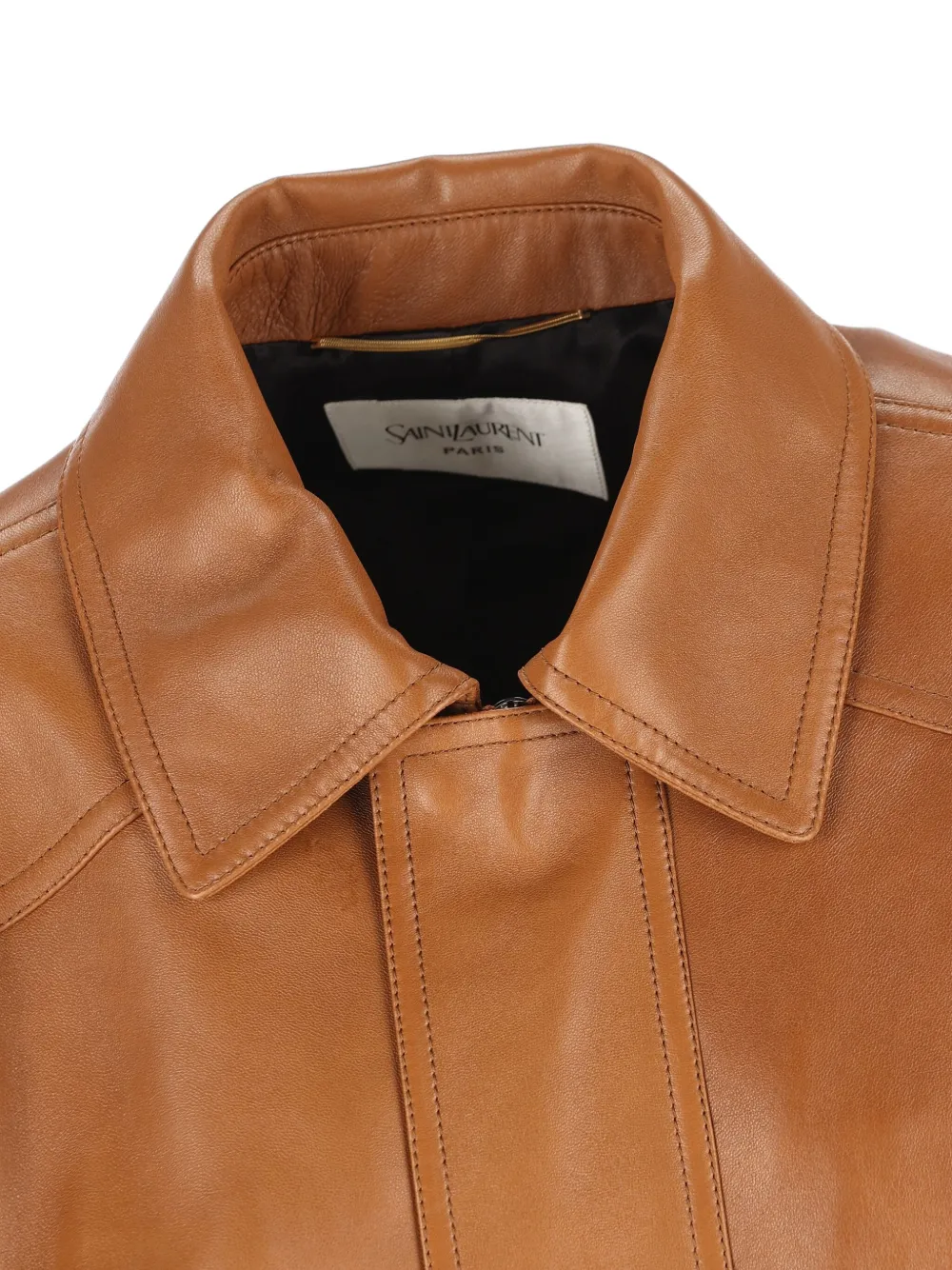 Saint Laurent Leather Bomber Jacket In Brown