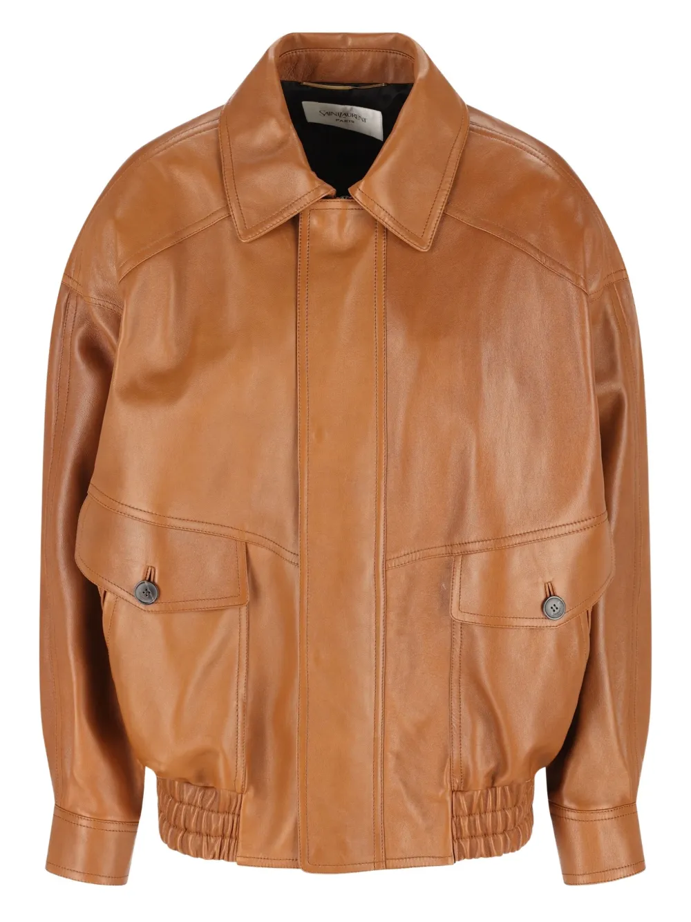 Saint Laurent Leather Bomber Jacket In Brown