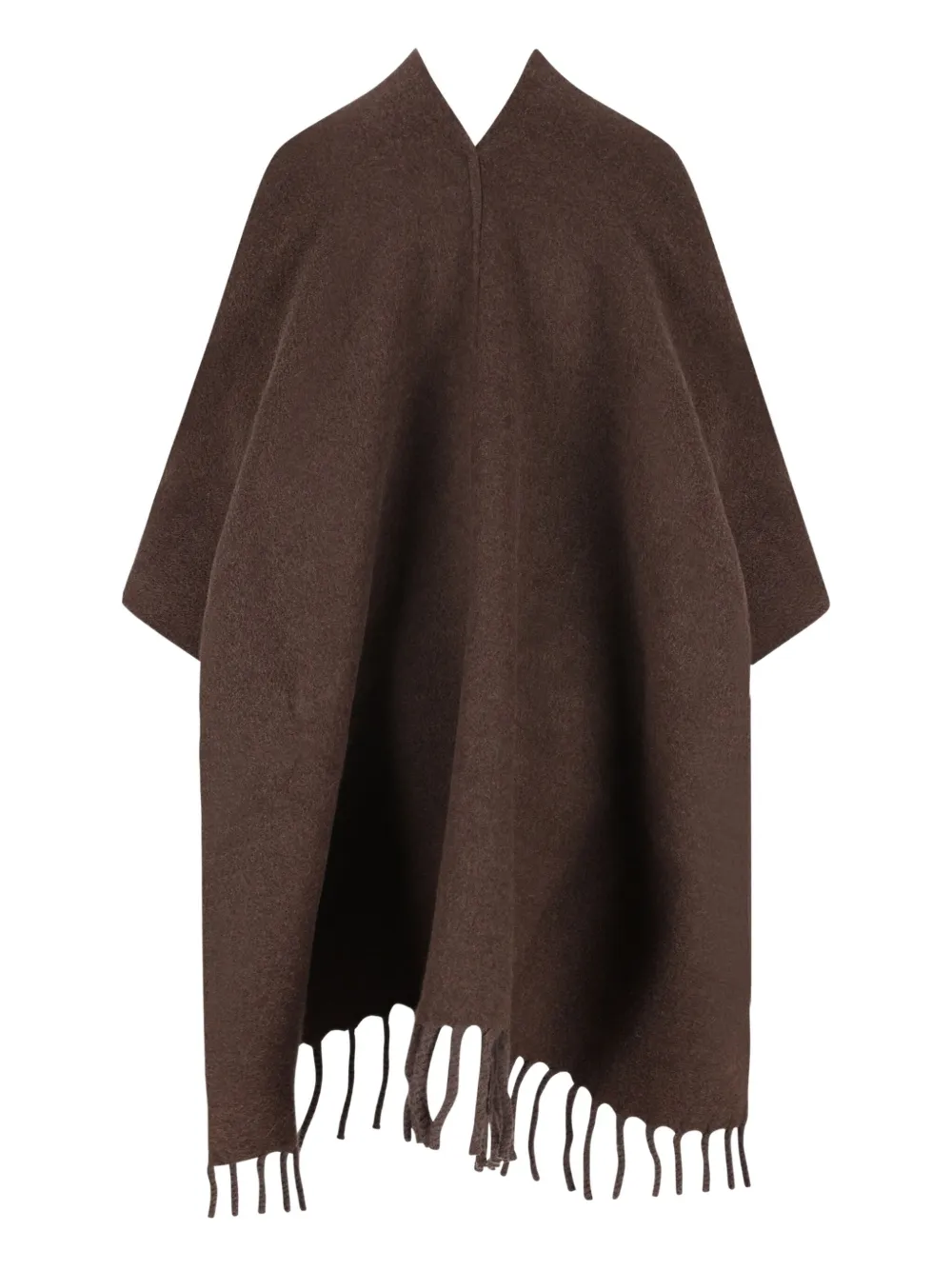 Brunello Cucinelli Fringed V-neck Cape In Brown