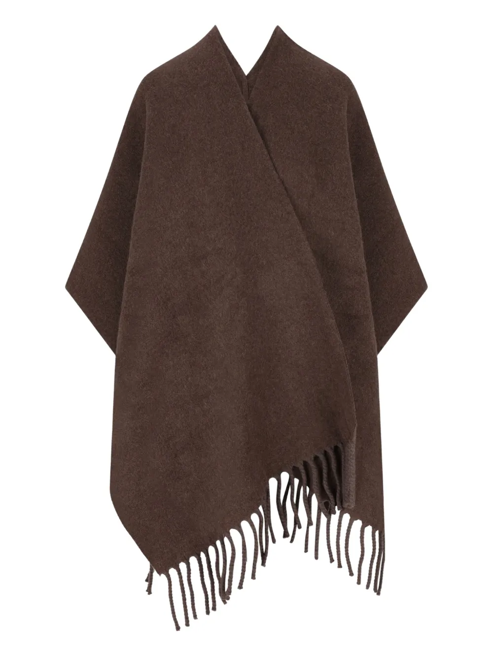 Brunello Cucinelli Fringed V-neck Cape In Brown