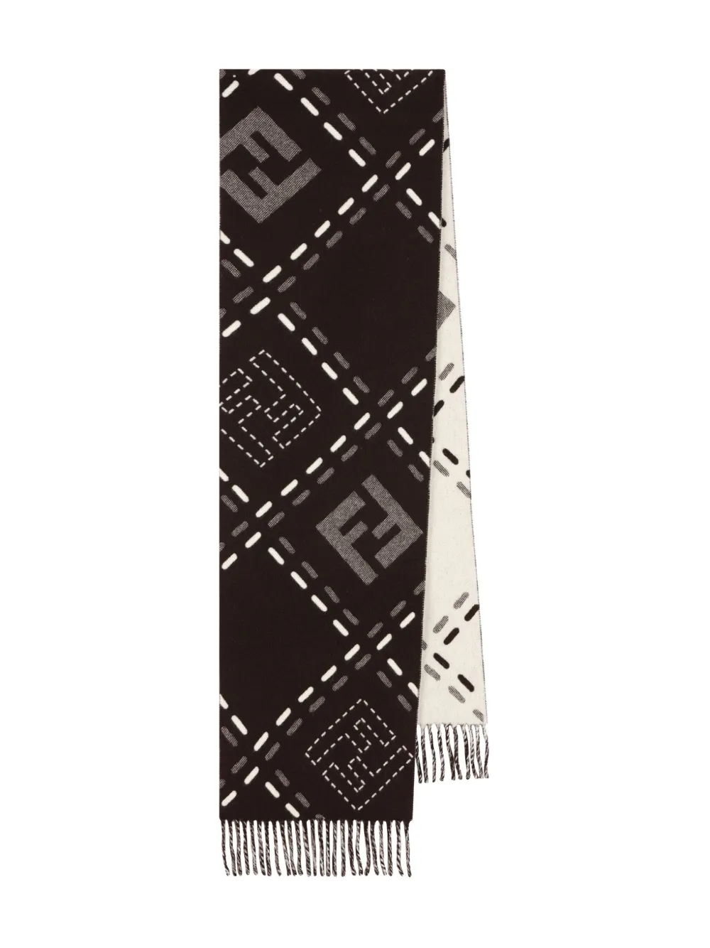 FENDI logo-jacquard fringed scarf | Brown | Image 1