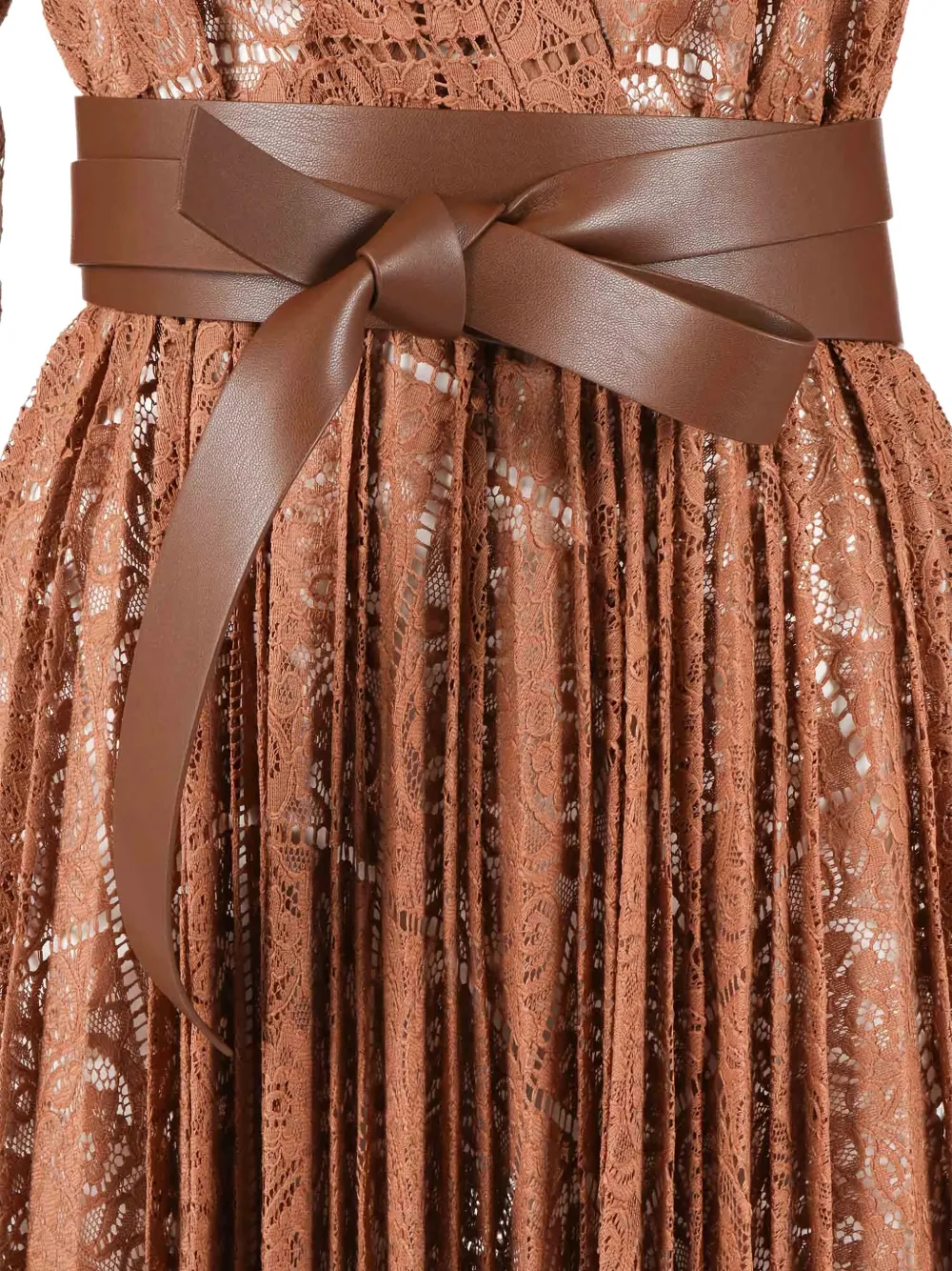 Max Mara Pensile Lace-belted Midi Dress In Brown