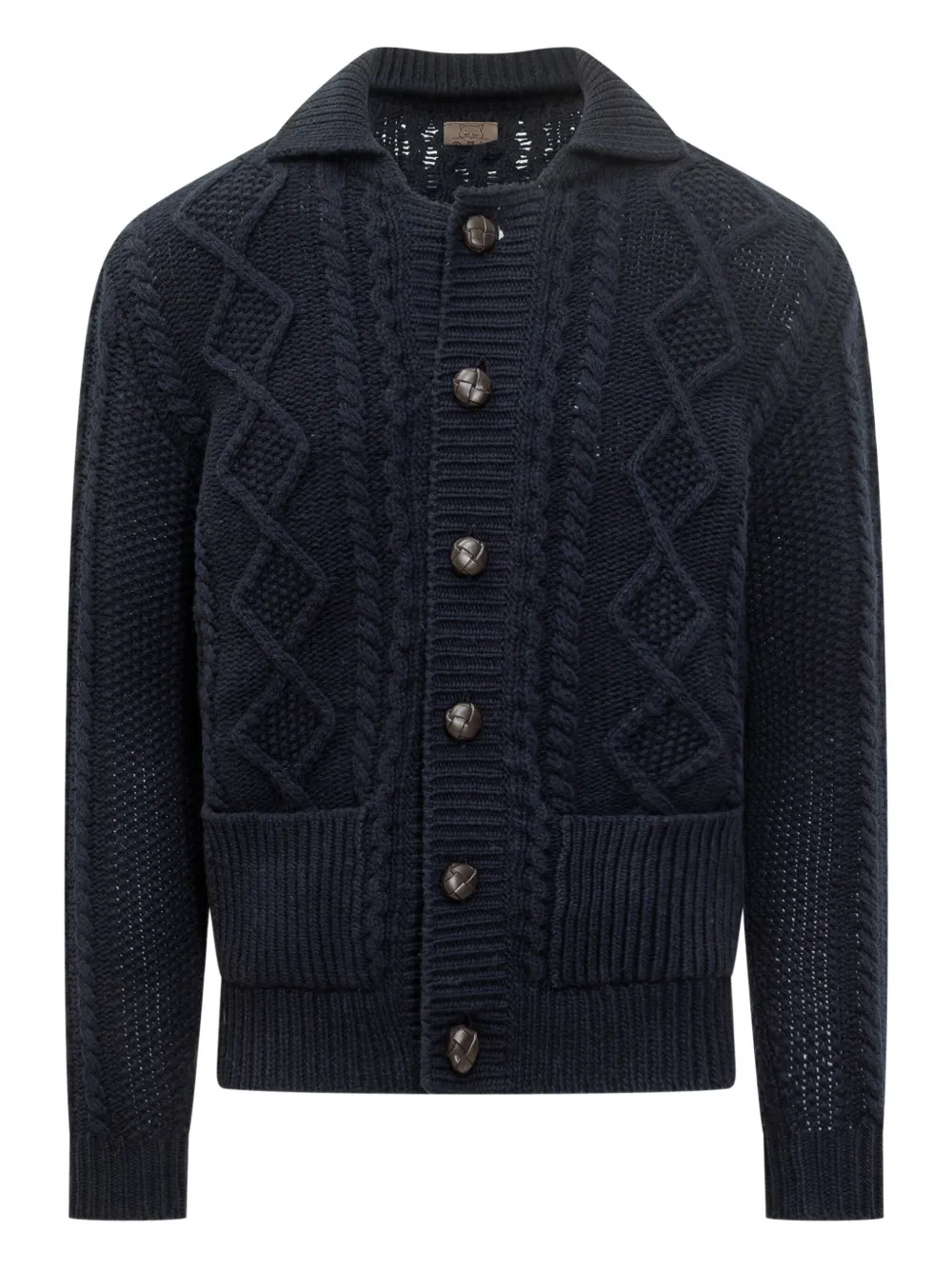 RAKKI Aran polo-collar cardigan | Blue | Image 1