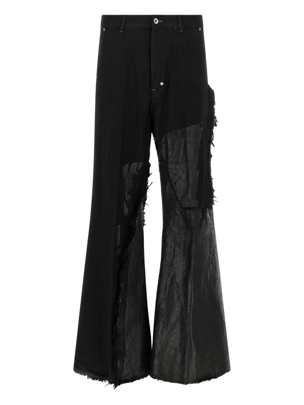 Rick Owens Wide Leg Trousers Featuring Frayed Edges In Black