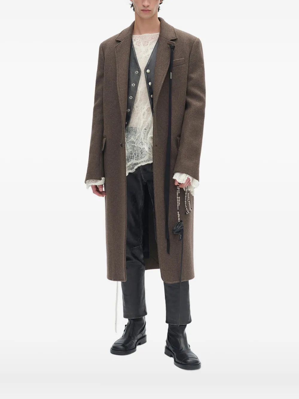 Ann Demeulemeester Melton Wool Coat In Brown